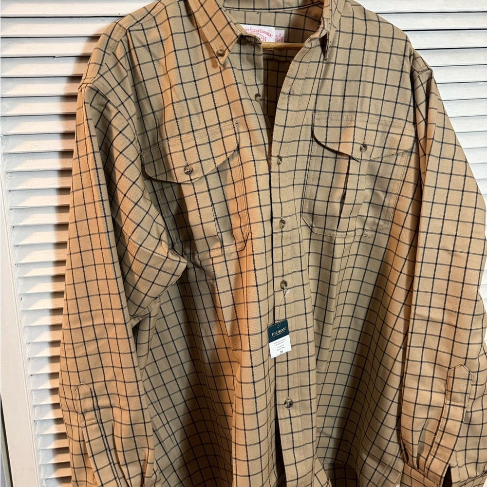 Filson Men's Tan and Black Checkered Shirt Jacket